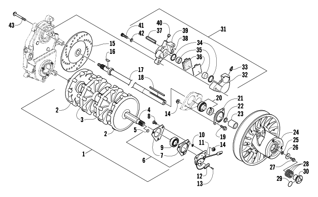 Parts Diagram for Arctic Cat 2004 T660 TURBO TOURING SNOWMOBILE DRIVE TRAIN SHAFTS AND BRAKE ASSEMBLIES