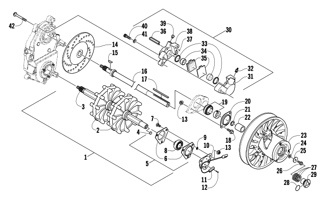 Parts Diagram for Arctic Cat 2005 T660 TURBO ST EFI EARLY BUILD SNOWMOBILE DRIVE TRAIN SHAFTS AND BRAKE ASSEMBLIES