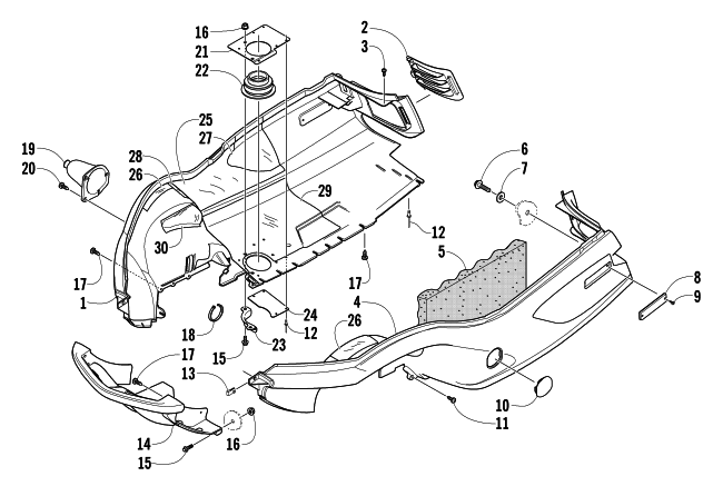 Parts Diagram for Arctic Cat 2004 T660 TURBO TRAIL SNOWMOBILE BELLY PAN AND FRONT BUMPER ASSEMBLY