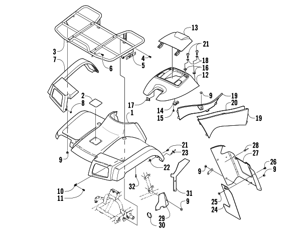 Parts Diagram for Arctic Cat 2004 650 V-2 4X4 FIS CA ATV FRONT BODY PANEL ASSEMBLY