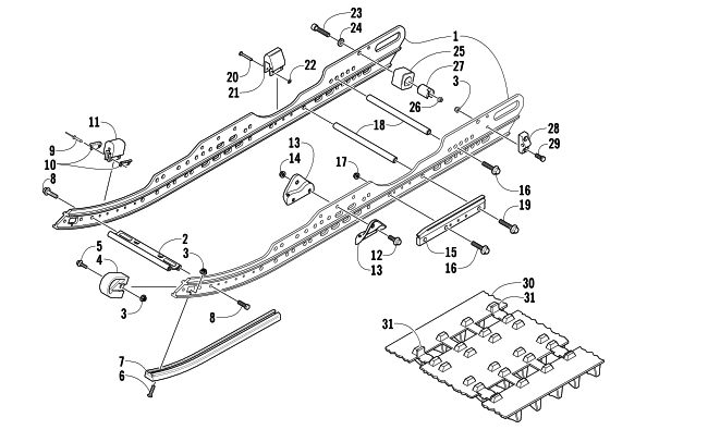 Parts Diagram for Arctic Cat 2004 ZR 900 SNOWMOBILE SLIDE RAIL AND TRACK ASSEMBLY