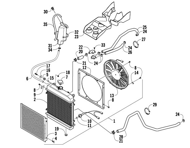 Parts Diagram for Arctic Cat 2004 650 V-2 4X4 FIS MRP CA ATV COOLING ASSEMBLY