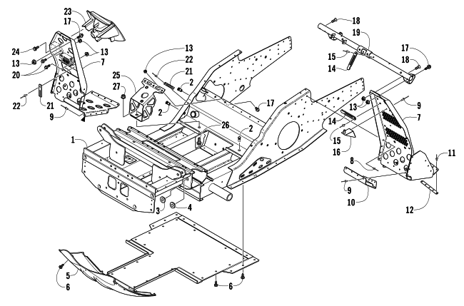 Parts Diagram for Arctic Cat 2004 ZR 900 SNOWMOBILE FRONT FRAME AND FOOTREST ASSEMBLY