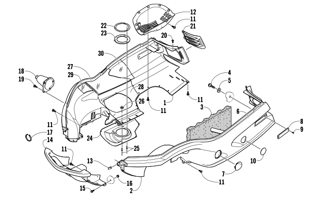 Parts Diagram for Arctic Cat 2004 ZR 900 SNOWMOBILE BELLY PAN AND FRONT BUMPER ASSEMBLY