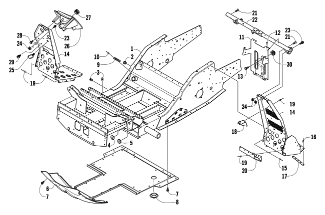 Parts Diagram for Arctic Cat 2004 T660 TURBO TRAIL SNOWMOBILE FRONT FRAME AND FOOTREST ASSEMBLY