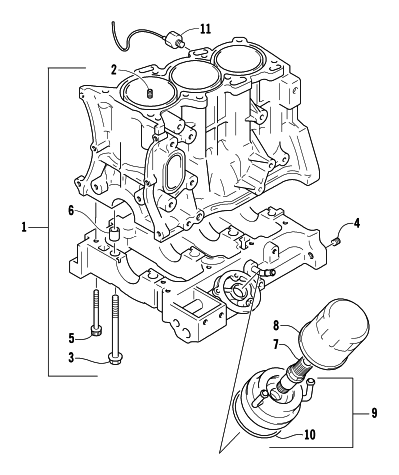 Parts Diagram for Arctic Cat 2005 T660 TURBO SNOWMOBILE CYLINDER BLOCK/BASE ASSEMBLY