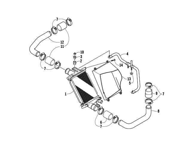 Parts Diagram for Arctic Cat 2005 T660 TURBO TOURING SNOWMOBILE INTERCOOLER ASSEMBLY