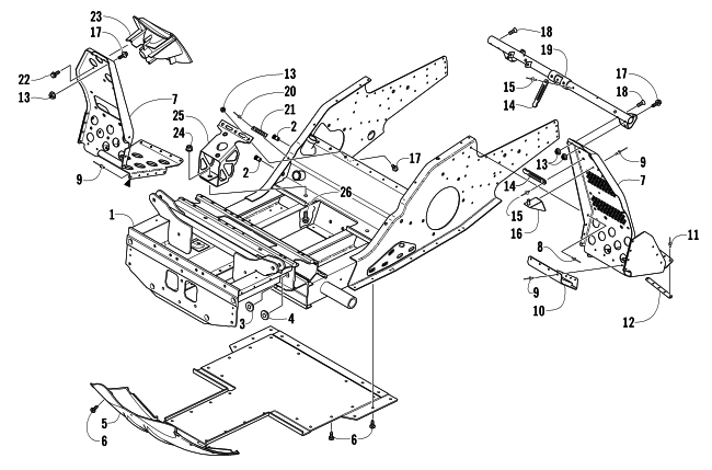 Parts Diagram for Arctic Cat 2004 ZR 900 EFI SNOWMOBILE FRONT FRAME AND FOOTREST ASSEMBLY