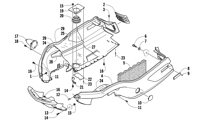 Parts Diagram for Arctic Cat 2005 T660 TURBO ST EFI EARLY BUILD SNOWMOBILE BELLY PAN AND FRONT BUMPER ASSEMBLY