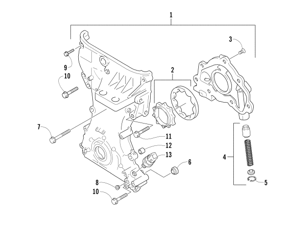 Parts Diagram for Arctic Cat 2007 T660 TURBO TOURING SNOWMOBILE TIMING CHAIN COVER/OIL PUMP ASSEMBLY