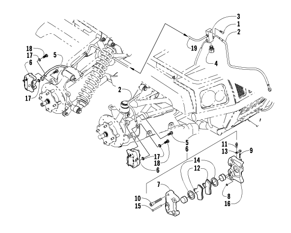 Parts Diagram for Arctic Cat 2004 400 MANUAL TRANSMISSION 4X4 FIS MRP ATV HYDRAULIC BRAKE ASSEMBLY