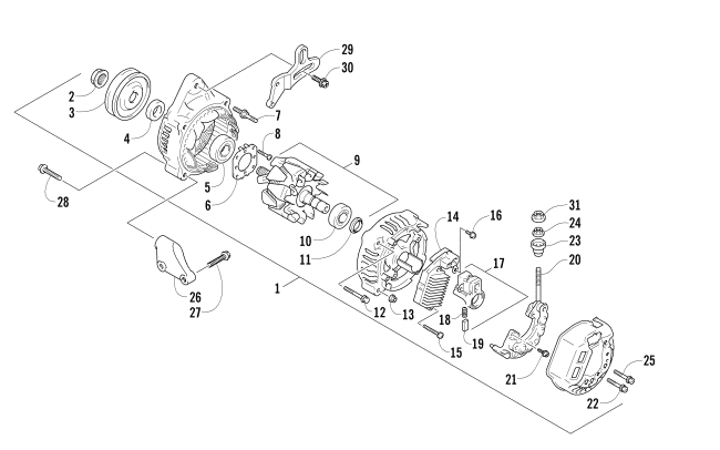 Parts Diagram for Arctic Cat 2008 BEARCAT WIDE TRACK TURBO SNOWMOBILE ALTERNATOR ASSEMBLY