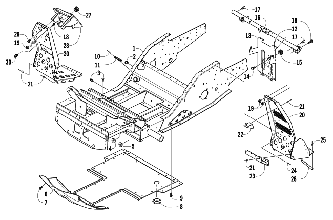 Parts Diagram for Arctic Cat 2005 T660 TURBO ST EFI EARLY BUILD SNOWMOBILE FRONT FRAME AND FOOTREST ASSEMBLY