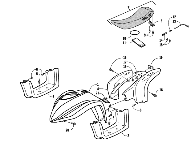 Parts Diagram for Arctic Cat 2005 90 Y-12 YOUTH ATV BODY AND SEAT ASSEMBLY