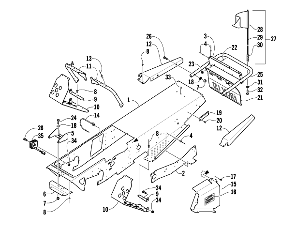 Parts Diagram for Arctic Cat 2005 ZR 120 SNOWMOBILE CHASSIS, FOOTREST, AND REAR BUMPER ASSEMBLY