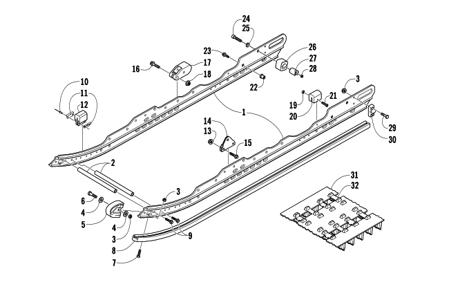 Parts Diagram for Arctic Cat 2007 T660 TURBO TOURING SNOWMOBILE SLIDE RAIL AND TRACK ASSEMBLY