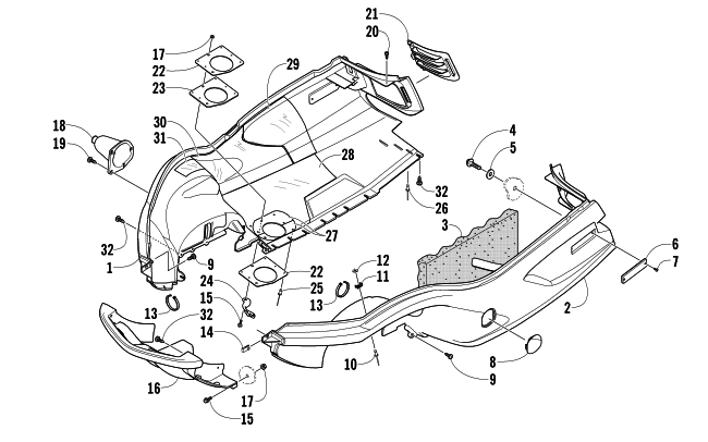 Parts Diagram for Arctic Cat 2007 BEARCAT 570 LONG TRACK SNOWMOBILE BELLY PAN AND FRONT BUMPER ASSEMBLY