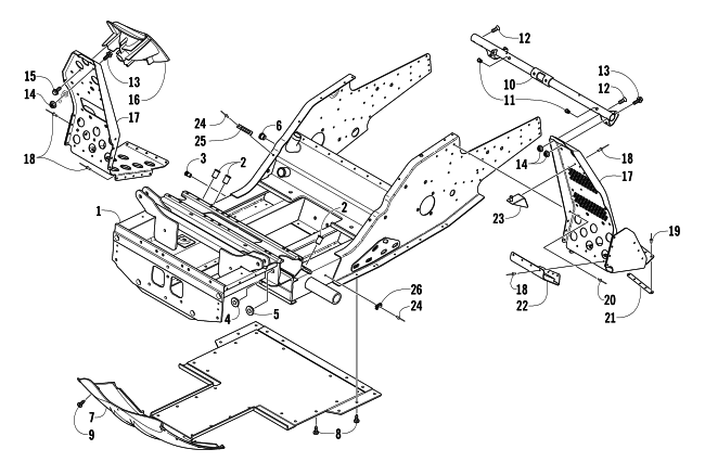 Parts Diagram for Arctic Cat 2005 PANTERA 600 EFI SNOWMOBILE FRONT FRAME AND FOOTREST ASSEMBLY