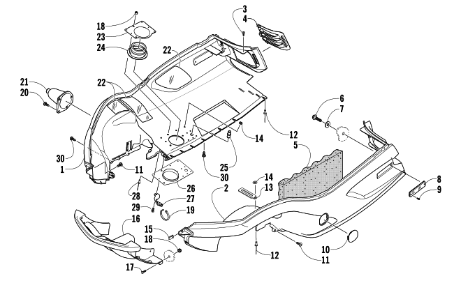 Parts Diagram for Arctic Cat 2005 PANTERA 600 EFI SNOWMOBILE BELLY PAN AND FRONT BUMPER ASSEMBLY