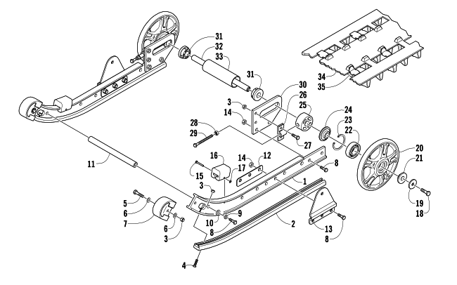 Parts Diagram for Arctic Cat 2005 ZR 120 SNOWMOBILE SLIDE RAIL, IDLER WHEELS, AND TRACK ASSEMBLY