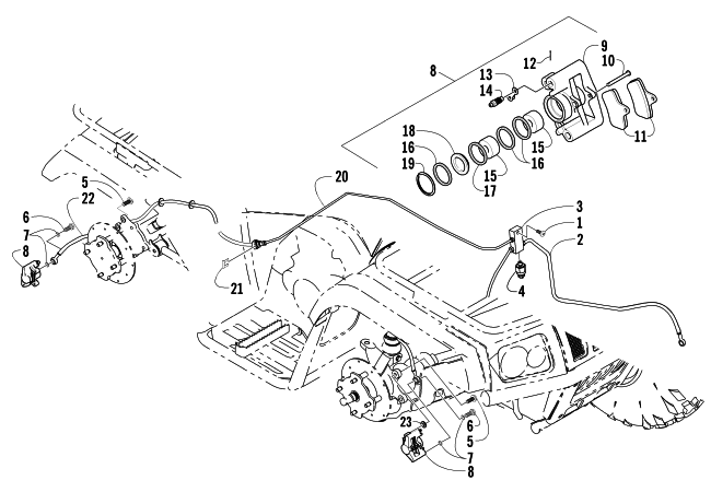 Parts Diagram for Arctic Cat 2005 400 AUTOMATIC TRANSMISSION 4X4 ATV HYDRAULIC BRAKE ASSEMBLY