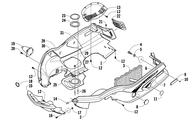 Parts Diagram for Arctic Cat 2005 ZR 900 SNO PRO SNOWMOBILE BELLY PAN AND FRONT BUMPER ASSEMBLY