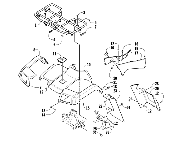 Parts Diagram for Arctic Cat 2005 500 AUTOMATIC TRANSMISSION 4X4 TRV ATV FRONT BODY PANEL ASSEMBLY