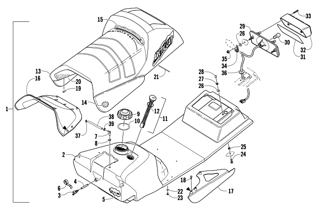 Parts Diagram for Arctic Cat 2005 ZR 900 SNO PRO SNOWMOBILE GAS TANK, SEAT, AND TAILLIGHT ASSEMBLY