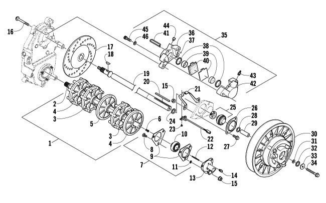 Parts Diagram for Arctic Cat 2005 BEARCAT WIDE TRACK SNOWMOBILE DRIVE TRAIN SHAFTS AND BRAKE ASSEMBLIES