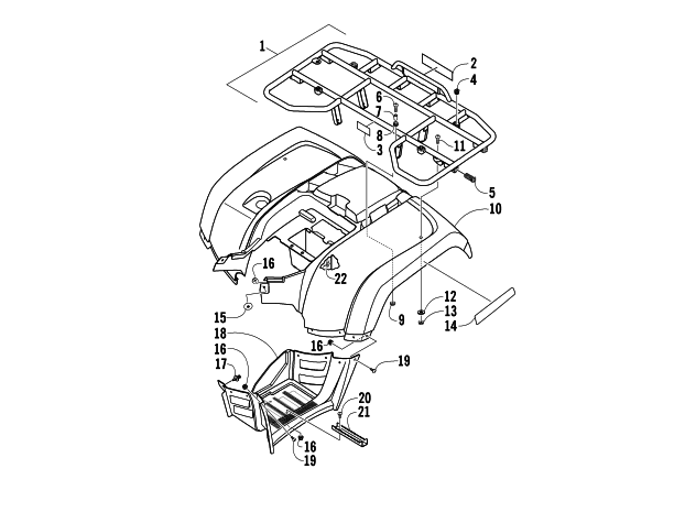 Parts Diagram for Arctic Cat 2005 500 AUTOMATIC TRANSMISSION 4X4 FIS ATV REAR BODY PANEL ASSEMBLY