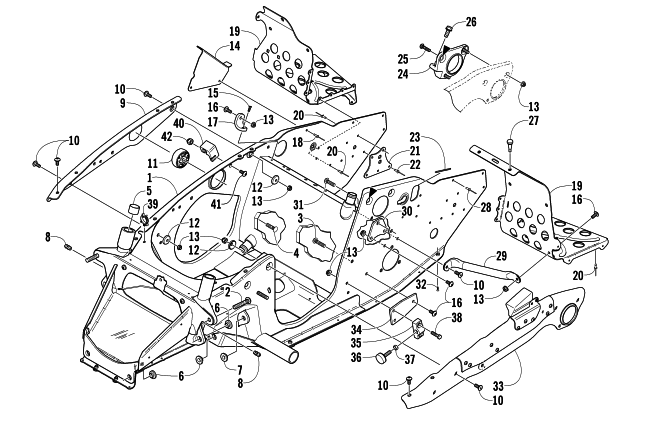 Parts Diagram for Arctic Cat 2005 FIRECAT 600 EFI R SNOWMOBILE FRONT FRAME AND FOOTREST ASSEMBLY