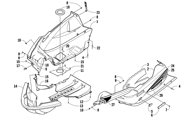 Parts Diagram for Arctic Cat 2005 SABERCAT 600 EFI EXT SNOWMOBILE BELLY PAN ASSEMBLY