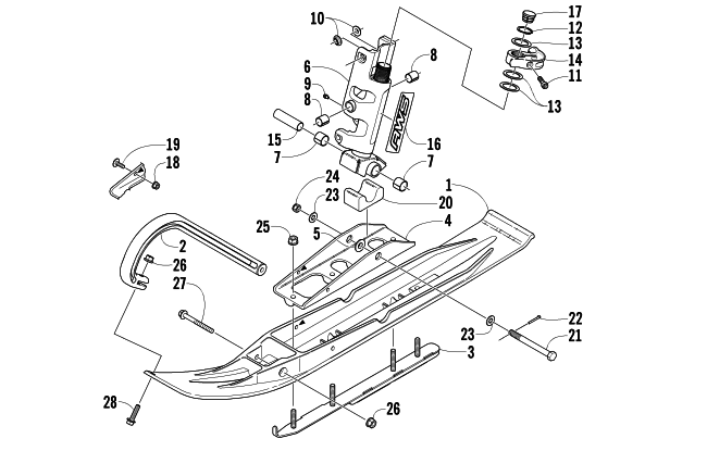 Parts Diagram for Arctic Cat 2005 FIRECAT 600 EFI SNO PRO SNOWMOBILE SKI AND SPINDLE ASSEMBLY