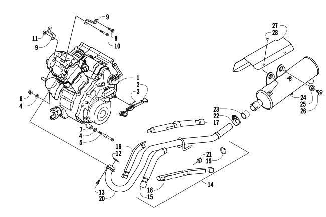 Parts Diagram for Arctic Cat 2005 500 MANUAL TRANSMISSION 4X4 FIS ATV ENGINE AND EXHAUST