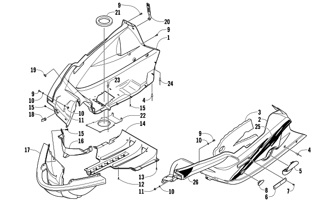 Parts Diagram for Arctic Cat 2005 FIRECAT 600 EFI EXT SNOWMOBILE BELLY PAN ASSEMBLY