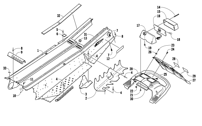Parts Diagram for Arctic Cat 2005 FIRECAT 700 SNOWMOBILE TUNNEL, REAR BUMPER, AND TAILLIGHT ASSEMBLY
