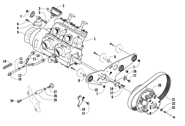 Parts Diagram for Arctic Cat 2005 SABERCAT 500 LX SNOWMOBILE ENGINE AND RELATED PARTS