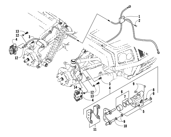 Parts Diagram for Arctic Cat 2005 400 AUTOMATIC TRANSMISSION 4X4 TBX ATV HYDRAULIC BRAKE ASSEMBLY