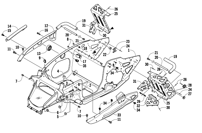 Parts Diagram for Arctic Cat 2005 M6 EFI 141 SNOWMOBILE FRONT FRAME AND FOOTREST ASSEMBLY
