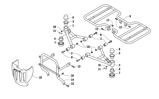 Parts Diagram for Arctic Cat 2005 90 Y-12 YOUTH ATV A-ARM, FLOOR PANEL, AND BUMPER ASSEMBLY
