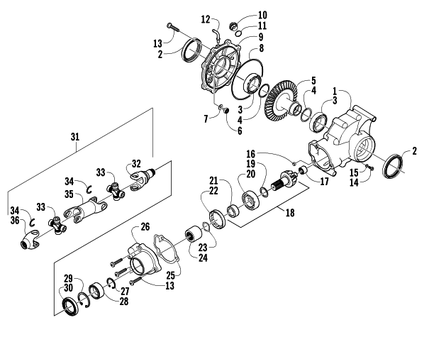 Parts Diagram for Arctic Cat 2004 650 V-2 4X4 FIS MRP NA ATV REAR DRIVE GEARCASE ASSEMBLY