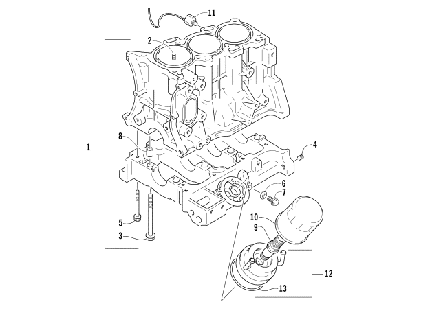 Parts Diagram for Arctic Cat 2007 PANTHER 660 TOURING SNOWMOBILE CYLINDER BLOCK/BASE ASSEMBLY