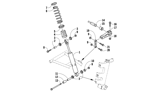 Parts Diagram for Arctic Cat 2006 T660 TURBO TOURING SNOWMOBILE SHOCK ABSORBER AND SWAY BAR ASSEMBLY