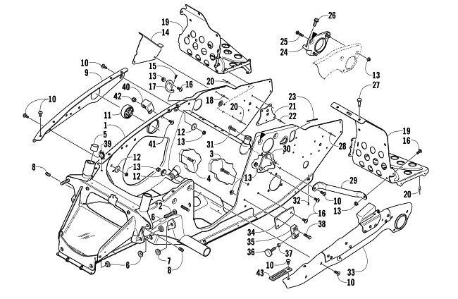 Parts Diagram for Arctic Cat 2005 SABERCAT 500 LX SNOWMOBILE FRONT FRAME AND FOOTREST ASSEMBLY