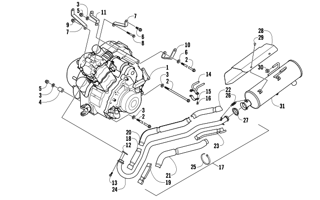 Parts Diagram for Arctic Cat 2005 500 AUTOMATIC TRANSMISSION 4X4 TBX ATV ENGINE AND EXHAUST