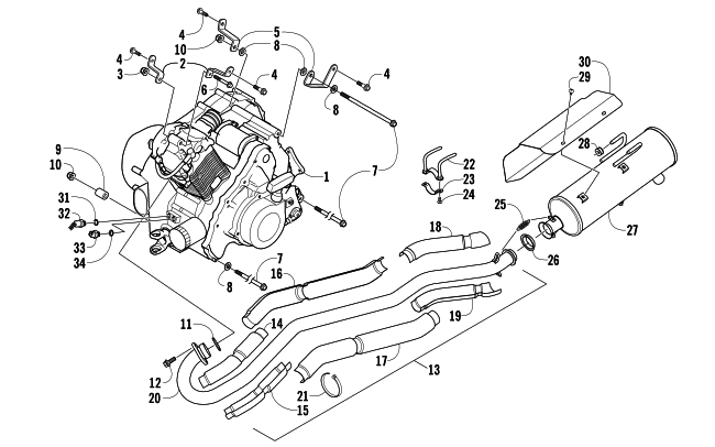 Parts Diagram for Arctic Cat 2005 400 AUTOMATIC TRANSMISSION 4X4 TBX ATV ENGINE AND EXHAUST
