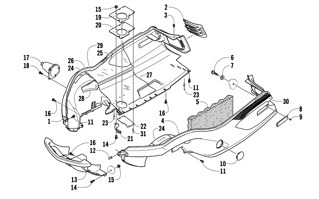 Parts Diagram for Arctic Cat 2005 T660 TURBO SNOWMOBILE BELLY PAN AND FRONT BUMPER ASSEMBLY