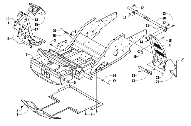 Parts Diagram for Arctic Cat 2005 PANTHER 370 R SNOWMOBILE FRONT FRAME AND FOOTREST ASSEMBLY