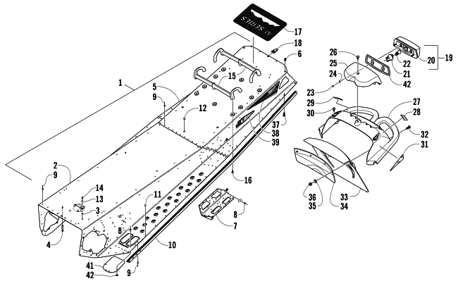 Parts Diagram for Arctic Cat 2005 M7 EFI 162 SNOWMOBILE TUNNEL, REAR BUMPER, AND TAILLIGHT ASSEMBLY