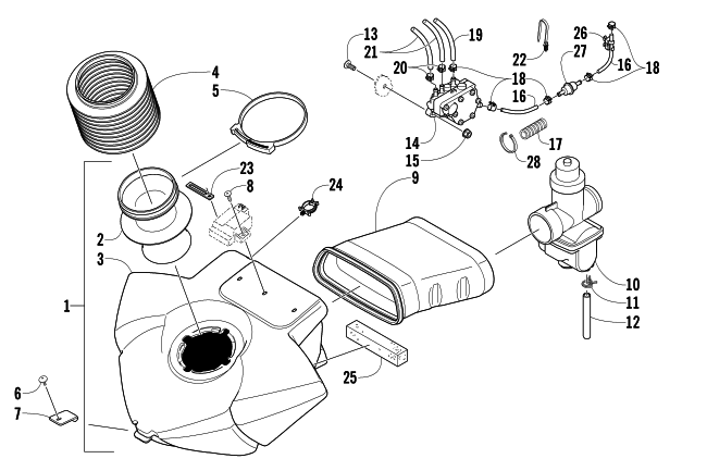 Parts Diagram for Arctic Cat 2005 M5 141 SNOWMOBILE AIR SILENCER, CARBURETOR, AND FUEL PUMP ASSEMBLY
